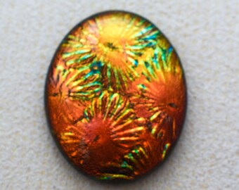 31x38mm Focal Cabochon of Dichroic Glass - Starry Copper, Orange Colors on Black - F920-R35