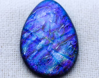 Lg 29x42mm Focal Cabochon of Multi Layered Dichroic Glass - Blue Lava/Etched Rainbow Color on Black - C859-S36