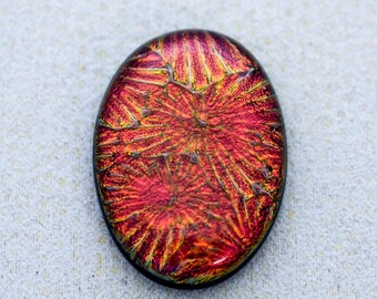 23x31mm Focal Cabochon of Dichroic Glass - Starry Red Orange Colors on Black - F907-R27
