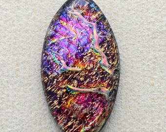 25x41mm Focal Cabochon of Multi Layered Dichroic Glass - Dark Red Lava/Sparkling Rainbow Dichro Color on Black Glass - C992-S35