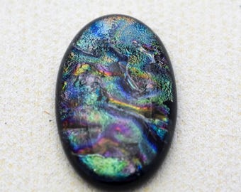 25x38mm Focal Cabochon of Dichroic Glass - Moody Rainbow Lava Color on Black - F475-R32