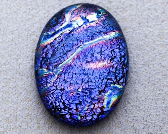 21x28mm Designer Focal Cabochon of Multi Layered Dichroic Glass - Red Lava/Sparkling Blue on Black Glass / F883/S25