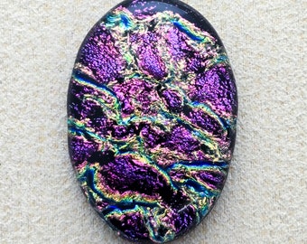 22x35mm Focal Cabochon of Dichroic Glass - Purple Lava Color on Black - F114-R29