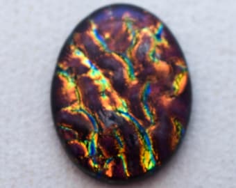 28x36mm Focal Cabochon of Dichroic Glass - Dark Copper Red Lava Color on Black Glass - F697-R32
