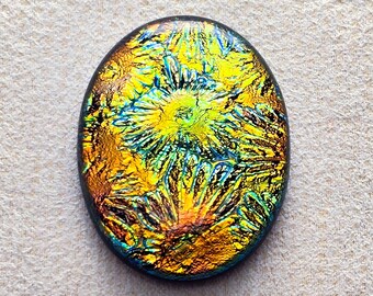 Lg 31x40mm Focal Cabochon of Dichroic Glass - Starry Copper Colors on Black - C983-R36