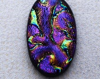 21x35mm Focal Cabochon of Dichroic Glass - Dark Pink, Purple Lava Colors on Black - F884-R28