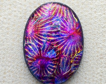 27x37mm Focal Cabochon of Multi Layered Dichroic Glass - Starry Red/Blue Lava Special Color on Black Glass- F109-S32