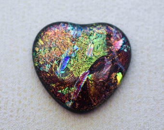 32x35mm - Designer Focal Cabochon a Kaleidoscopic of Patchwork Dichroic Glass colors on Black Glass - F685-HP34