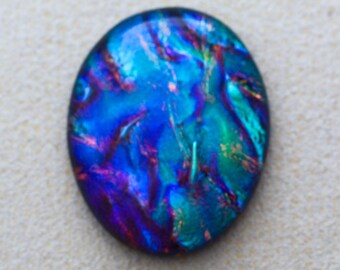 31x39mm - Designer Focal Cabochon of Multi Layered Dichroic Glass - Golden Teal Lava/Dark Red Lava Color on Black - F9269-S35