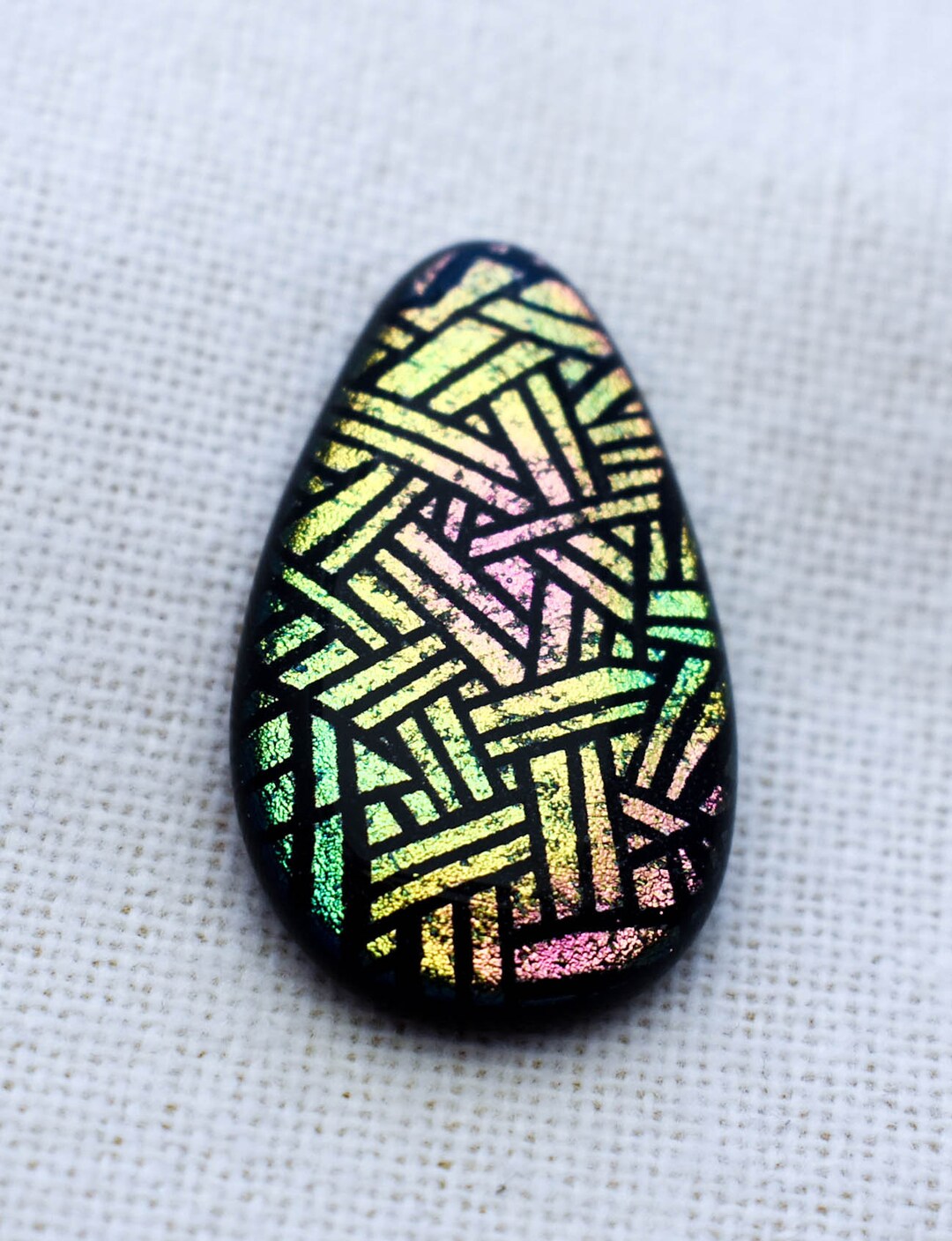 24x41mm Focal Cabochon of Dichroic Glass - Etched Geometric Pattern ...