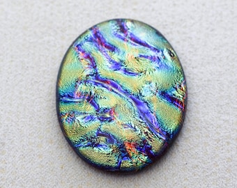 31x39mm - Designer Focal Cabochon of Multi Layered Dichroic Glass - Teal Lava/Red Lava Color on Black - F813-S35