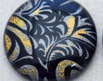 25mm Dichroic Glass Cabochons - Etched Feathery Plume Pattern - Gold Copper on Black - A104 A,B,C-E25 //