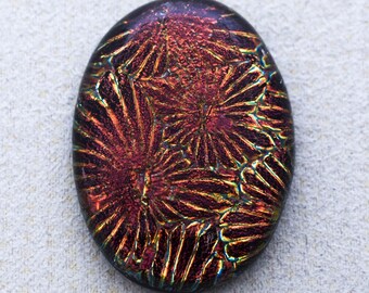 25x34mm Focal Cabochon of Dichroic Glass - Starry Rust Reddish Copper Colors on Black - F881-R30