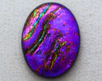26x33mm Focal Cabochon of Dichroic Glass - Dark Blue/Pink Lava Color on Black - F927-R35