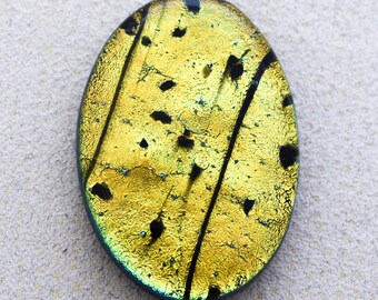 27x39mm Designer Cabochon of Multi Layered Dichroic Glass -Gold with random black dots and strings on Black - F871-R33