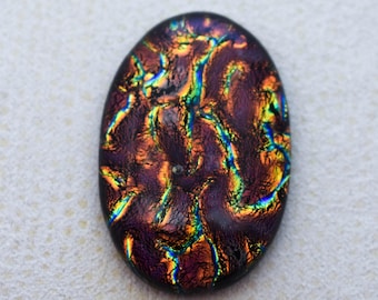 26x39mm Focal Cabochon of Dichroic Glass - Dark Red Copper Lava Color on Black Glass - F682-R33