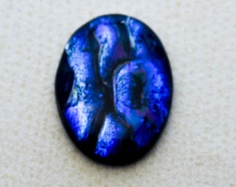 26x33mm Focal Cabochon of Dichroic Glass - Light and Dark Blue Lava Colors on Black - F102-R30