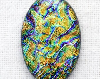 Lg 29x43mm - Focal Cabochon of Multi Layered Dichroic Glass - Gold Lava/Dark Red Lava Color on Black - C833-S36