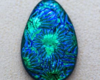 29x44mm Focal Cabochon of Dichroic Glass - Starry Shades of Green, Teal on Black - F930 /R37