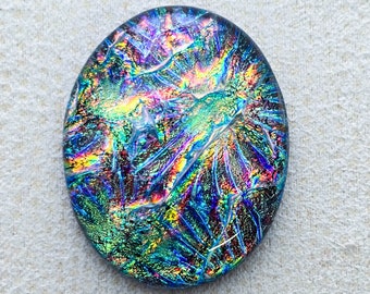 29x36mm Focal Cabochon of Multi Layered Dichroic Glass - Cranberry Lava/Starry Green Color on Black - F118-S33
