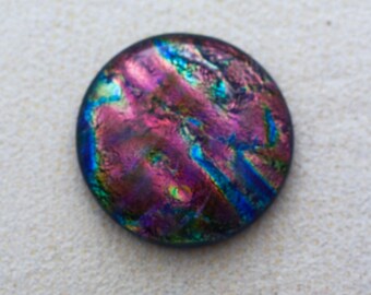 35mm - Designer Focal Cabochon of Multi Layered Dichroic Glass - Cranberry Lava/ Sparkling Blue Color on Black - F932-S35