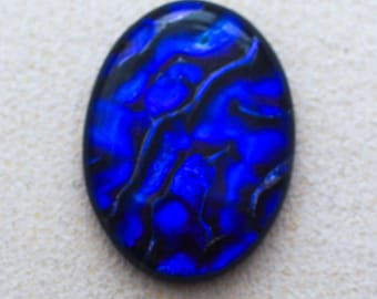 Lg 29x40mm Focal Cabochon of Dichroic Glass - Blue Velvet Lava colors on Black Glass - F922-R35