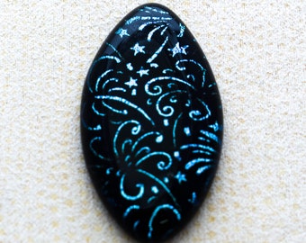 23x42mm - Etched Fireworks of Teal Colors on Black - F104-E33