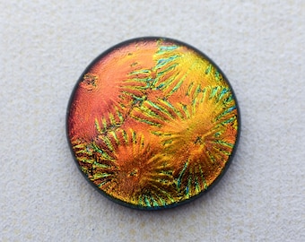 34mm Focal Cabochon of Dichroic Glass - Starry Orange, Red, Copper Colors on Black - F831-R34