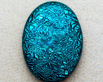 Lg 29x40mm Focal Cabochon of Dichroic Glass - Sparkling Blue Green Color on Black Glass - C880-R31
