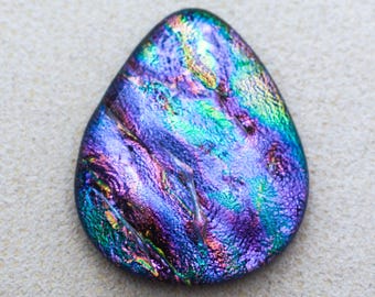 Lg 33x42mm - Designer Focal Cabochon of Multi Layered Dichroic Glass - Golden Teal Lava/Purple Lava Color on Black - F914-S38