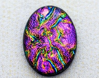 22x30mm Focal Cabochon of Dichroic Glass - Dark Pink Lava Color on Black - F909-R26