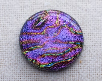 31mm Focal Cabochon of Dichroic Glass - Purple, Blue, Green Lava Color on Black Glass - C916-R31