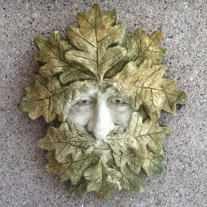 Green Man garden decoration, cast stone wallhanging, for indoor or outdoor