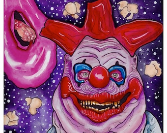 Killer Klowns från rymden originalkonsttryck, Fatso Killer Klown, Chiodo Brothers, 80-talsskräck, 80-talskultklassiker, klassisk skräckkonst