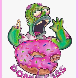 Homer Simpson Zombie Donut Art print, I Simpson, Ciambelle, Arte Zombie, Arte Horror, Regali sotto, Umorismo nero, fan art, Bart Simpson