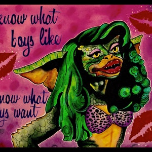 Greta Gremlin Art Print, gremlins, gremlins painting, horror art, dark artist, dark art, watercolor painting, giclee print