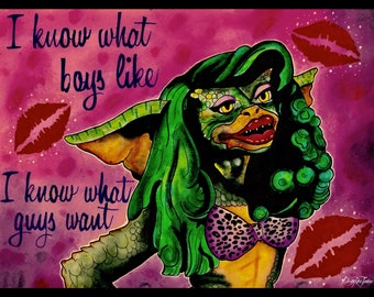 Greta Gremlin Art Print, gremlins, gremlins painting, horror art, dark artist, dark art, watercolor painting, giclee print
