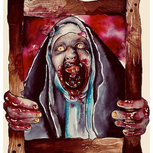 The Nun Original art, The conjuring, horror art, religious art, Satan, dark art, art print, Demon art, Possessed, horror fan, gifts under