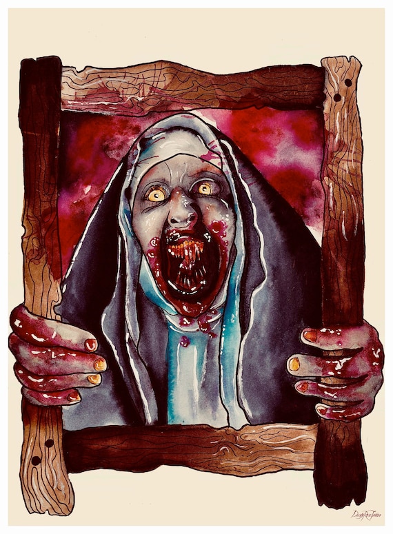 The Nun Original art, The conjuring, horror art, religious art, Satan, dark art, art print, Demon art, Possessed, horror fan, gifts under
