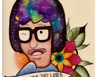 Tina Belcher Bobs Burgers Original art print, giclee print, adult swim, I&#39;m not hero, Tina belcher butts, galaxy art, watercolor galaxy
