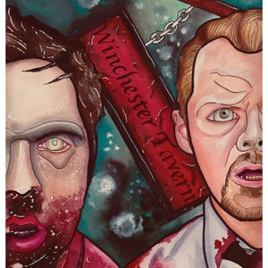 Shaun of the Dead original art print/ Shaun of the dead painting/ horror art/ horror painting/ Simon Pegg/ Nick frost/ Hot Fuzz/zombie lover