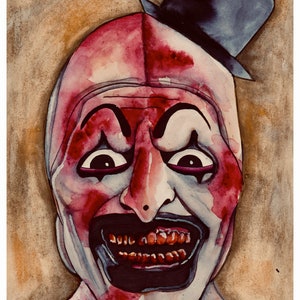Arte a impressão de arte original do palhaço, arte original do Terrifier, palhaço assassino, filme de terror, arte de terror, arte sombria, Cinema da era das trevas, fanático por terror