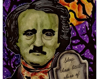 Edgar Allan Poe Original art print, Zombie art, zombie, Goth art, giclee print, the raven, nevermore, dark art, horror art, horror fan