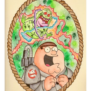 Family guy ghostbusters original art print, parody art print, fan art, family guy fan art, fine art print, tattoo flash, peter griffin