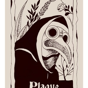 Impresión artística original de médico de la peste, máscara de la peste, peste bubónica, carta de la muerte, arte de la carta del tarot, impresión artística original, impresión de bellas artes, arte de terror