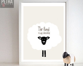 Sheep Nursery Print- Bible verse art- The lord is my shepherd Wall art. Scripture art decor-Nursery/ Children Bedroom/ Playroom art Print.