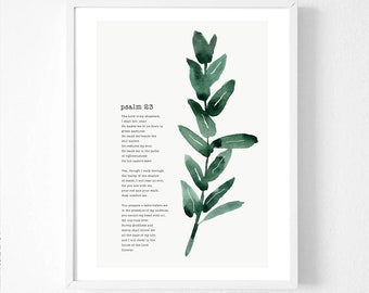 Psalm 23 The lord is my shepherd Print, Christian Botanical Wall art Bible verse framed print Gift,