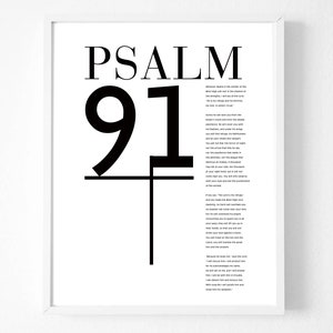 Psalm 91 Print Bible Verse Wall Art Christian Home Decor Black and White Print Minimalistic Modern Typography decor. Christian Gift