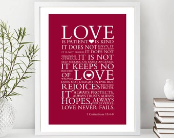 Love Print Framed wall art, Bible verse 1 Corinthians 13:4 7, Scripture art Christian Print Gift,  Wedding Gift Print Anniversary Gift