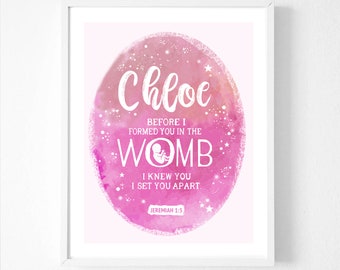 New Baby Gift, Bible verse Personalised print, Nursery wall art decor, Christian gift, Before I formed you in the womb Jeremiah 1:5
